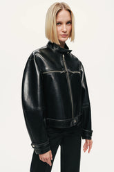 Cropped Faux Leather Biker Jacket